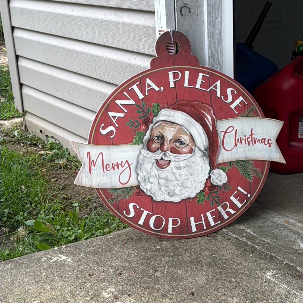 Vintage Red and White Santa Holiday Decor Sign